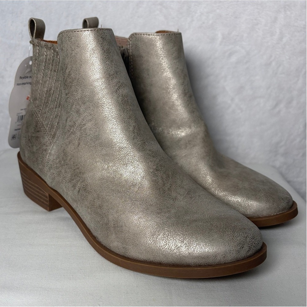 Wonder Nation Girls Taupe Metallic Chelsea Boots Size 4 NEW